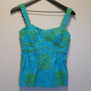 Nanette Lepore embroidered top sz 4 turquoise